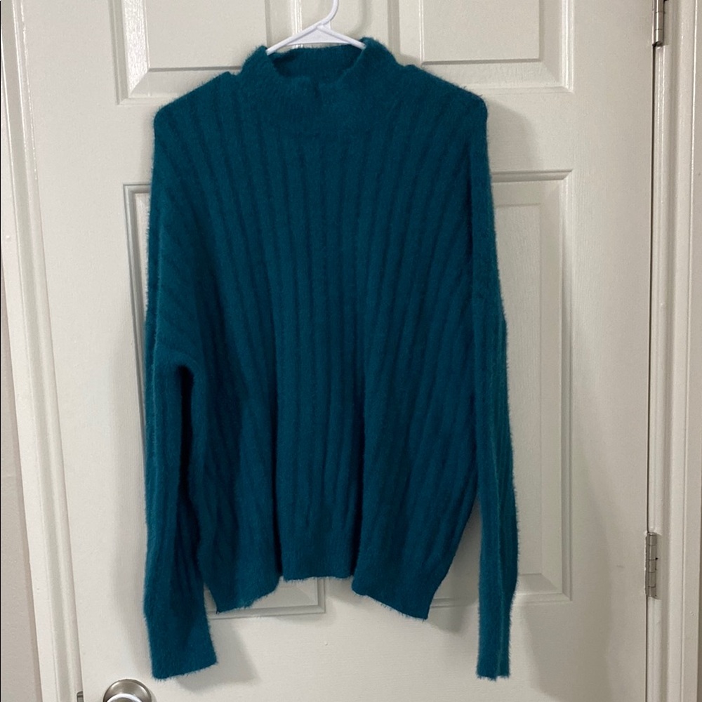 Jessica Simpson turquoise long sleeve mock neck fuzzy sweater